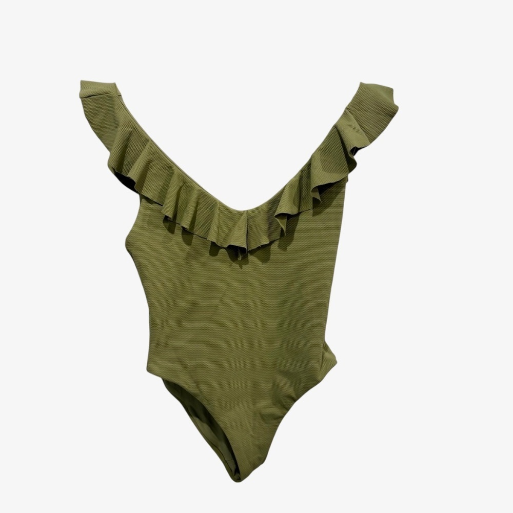Eberjey Ruffle One Piece Swimsuit M Olive Green